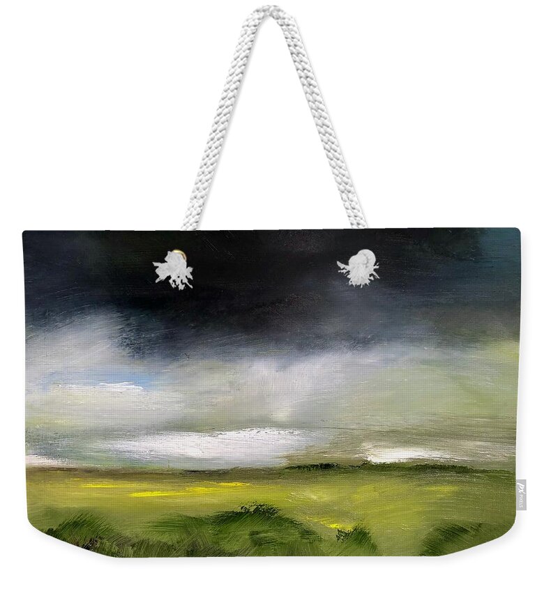 Raincloud Weekender Tote Bag featuring the painting Distant Rain by Roger Clarke