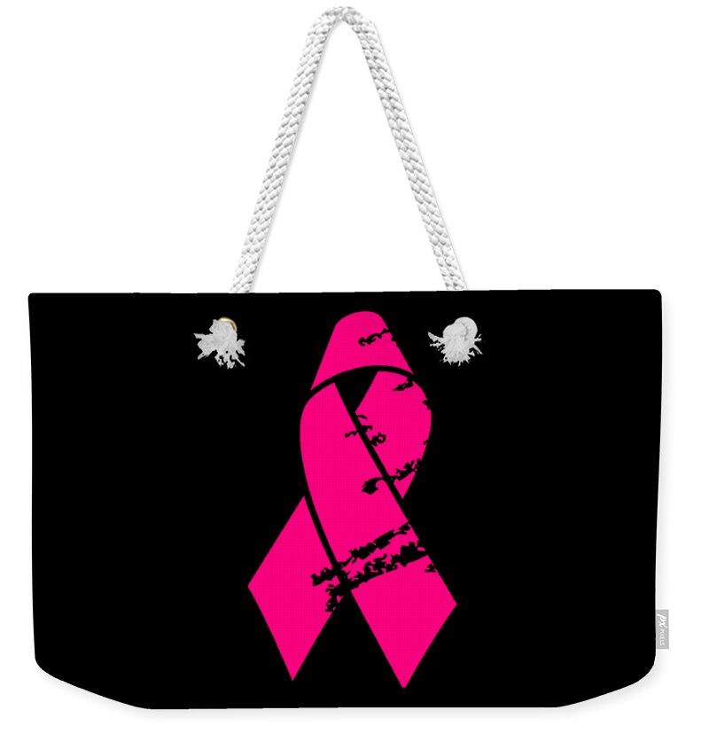Funny Weekender Tote Bag featuring the digital art Distressed Pink Ribbon by Flippin Sweet Gear
