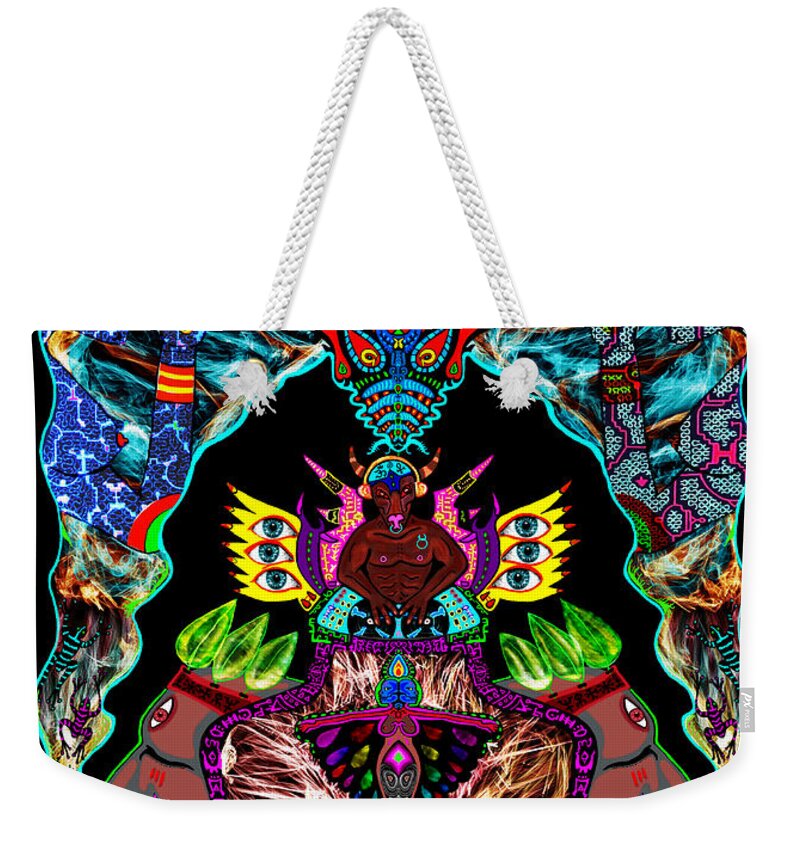 Minotaur Weekender Tote Bag featuring the mixed media DJ Minotaur by Myztico Campo
