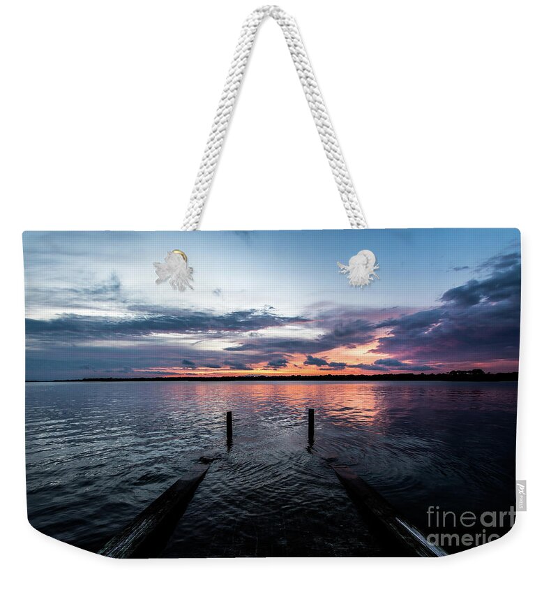 Sunset Weekender Tote Bag featuring the photograph Dockside Sunset by Beachtown Views