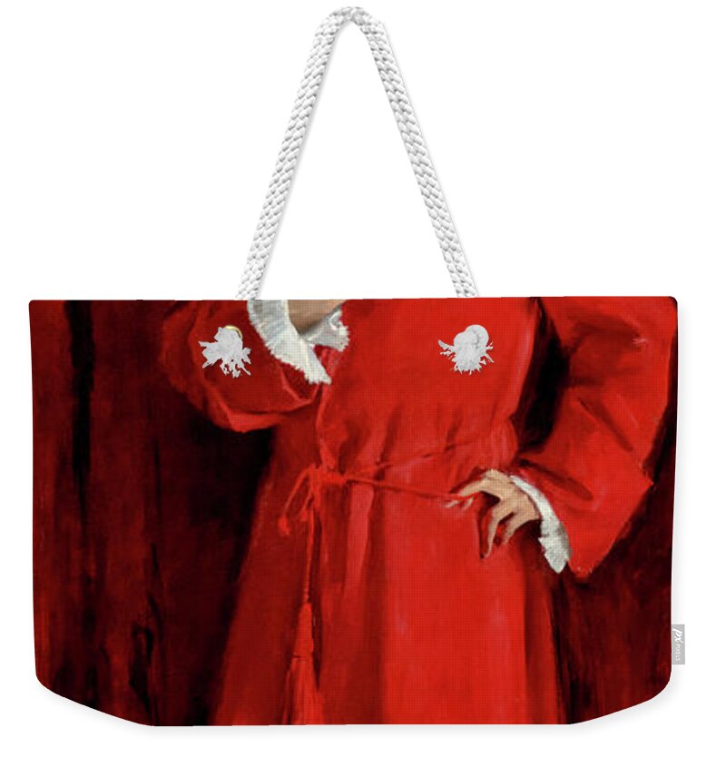 John Singer Sargent Weekender Tote Bag featuring the painting Doctor Pozzi at Home by John Singer Sargent