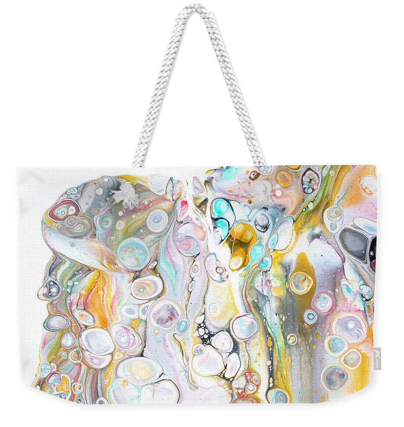 Pour Acrylic Painting. One Of Kind Painting Weekender Tote Bag featuring the painting Dodo Bird Brain by Jane Crabtree