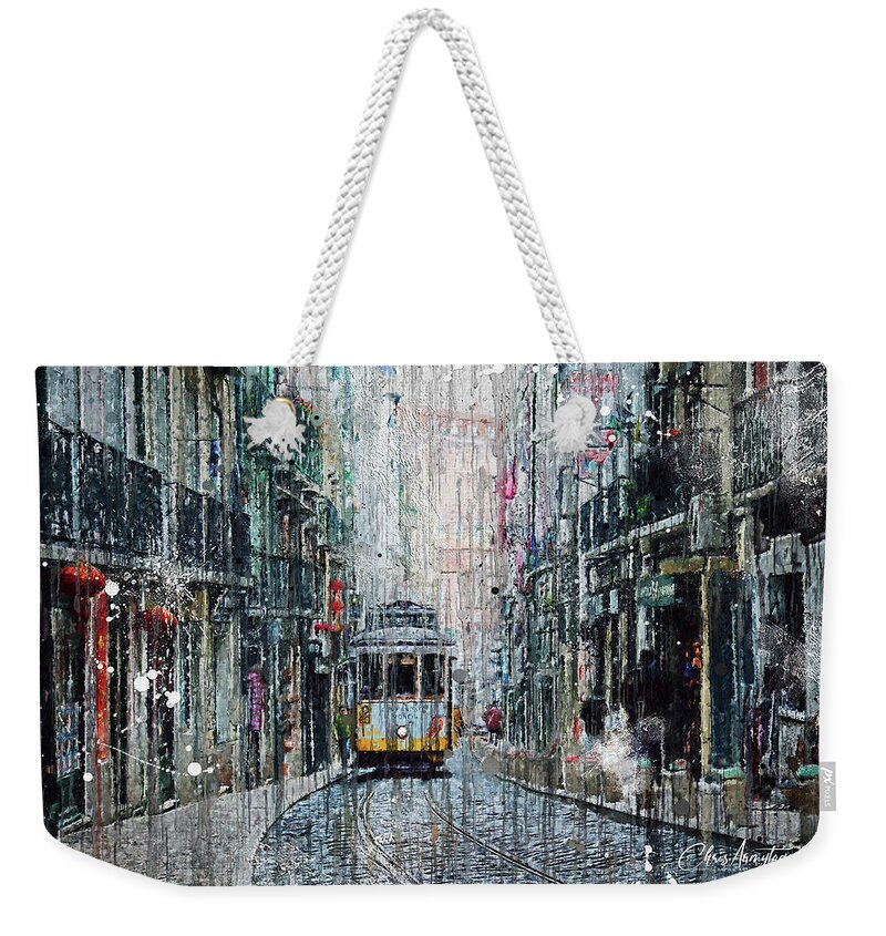 Lisbon Weekender Tote Bag featuring the digital art Does it ever rain in Lisbon by Chris Armytage
