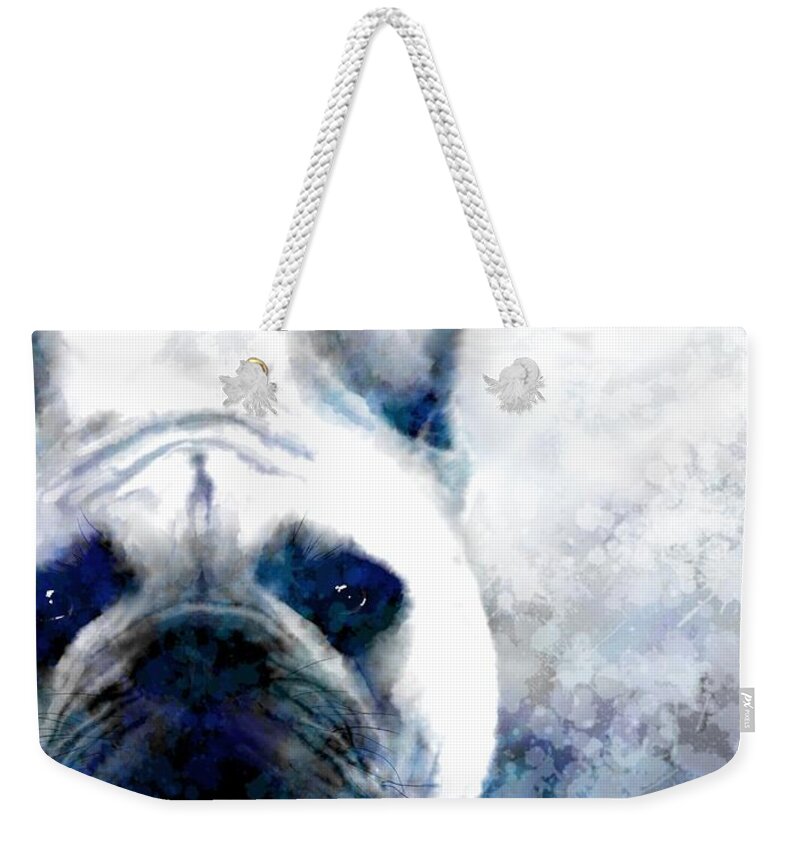 Dog Weekender Tote Bag featuring the digital art Dog 159 Bulldog by Lucie Dumas