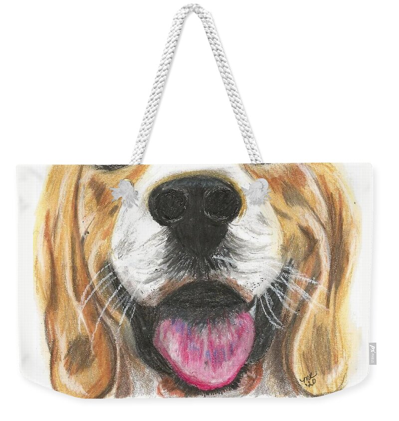 Dog Face Weekender Tote Bag featuring the painting Dog Face by Monica Resinger