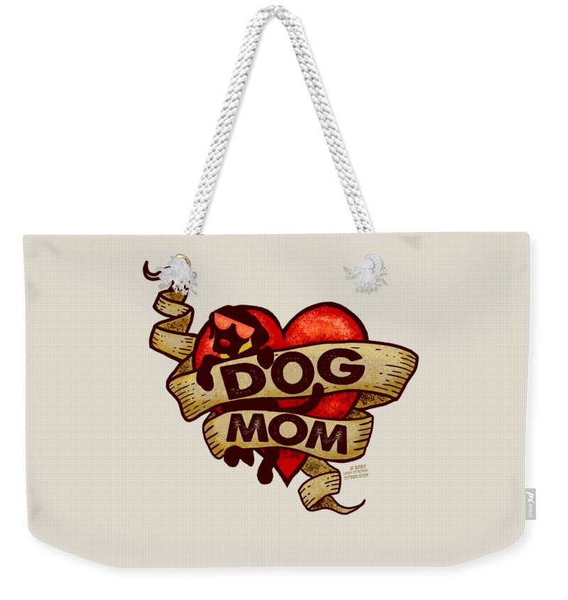 Dog Weekender Tote Bag featuring the digital art Dog Mom Retro Tattoo Heart by Laura Ostrowski