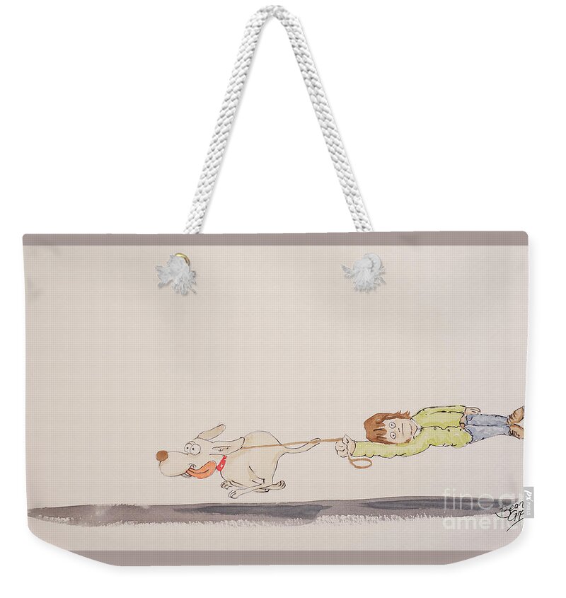 Conceptual Weekender Tote Bag featuring the painting Dog walk by Andreas Berheide