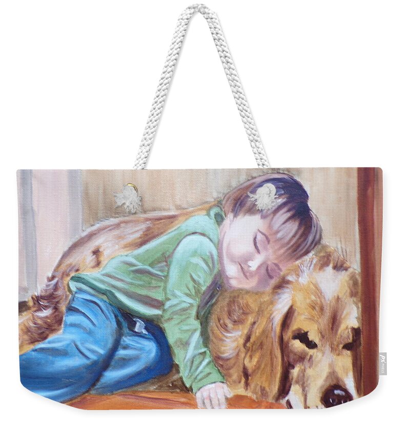 Pets Weekender Tote Bag featuring the painting Doggy Pillow by Kathie Camara