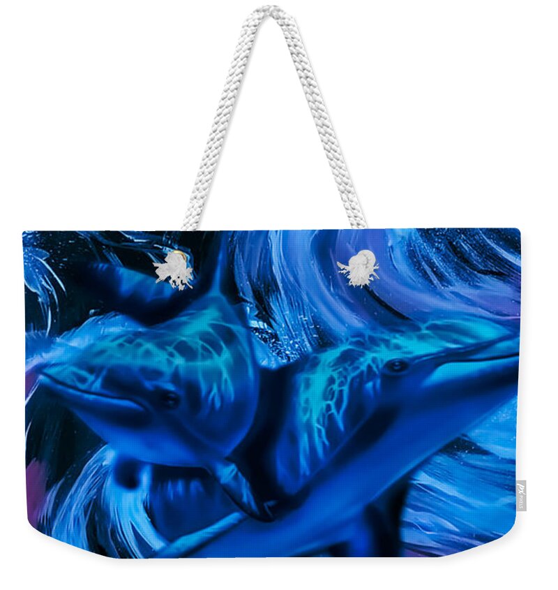 Dolphin Twister Weekender Tote Bag featuring the painting Dolphin Twister by Carrie Armstrong