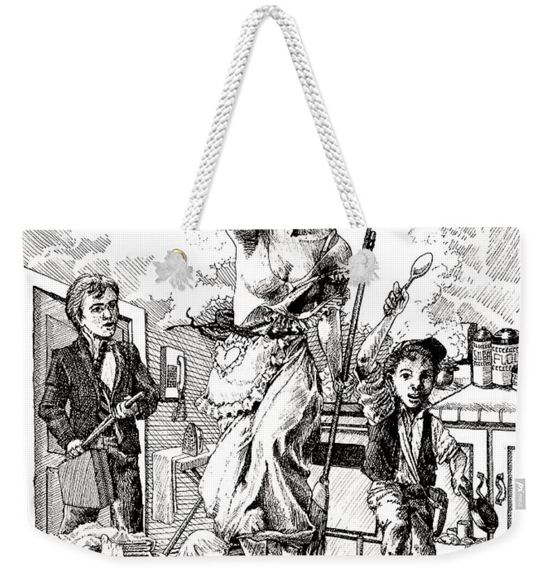 Pen And Ink Weekender Tote Bag featuring the drawing Domestic Goddess by Merana Cadorette