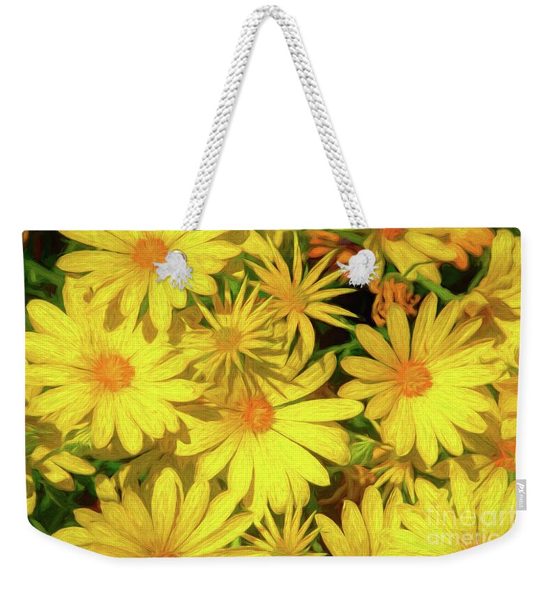 Summer Weekender Tote Bag featuring the photograph Doronicum Orientale Perennial Abstract by Diana Mary Sharpton