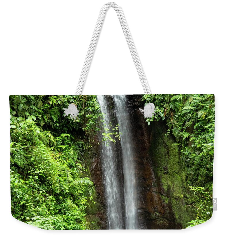 Costa Rica Weekender Tote Bag featuring the photograph Double Falls, Costa Rica by Leslie Struxness