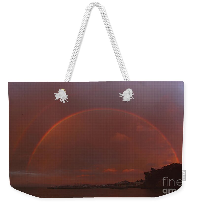 Double Rainbow Weekender Tote Bag featuring the photograph Double Rainbow over San Francisco Waterfront by fototaker Tony