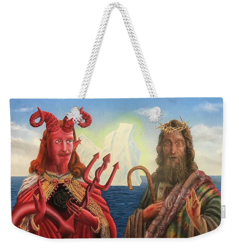 Vrist Weekender Tote Bag featuring the painting Double Take by Peter Bartczak