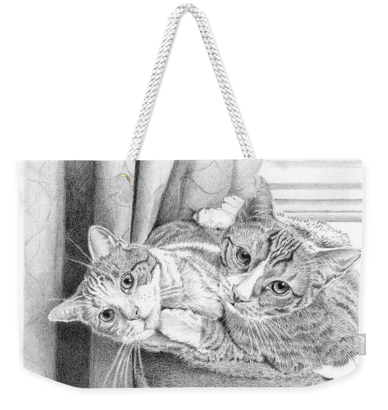 Cats Weekender Tote Bag featuring the drawing Naughty Boys by Louise Howarth