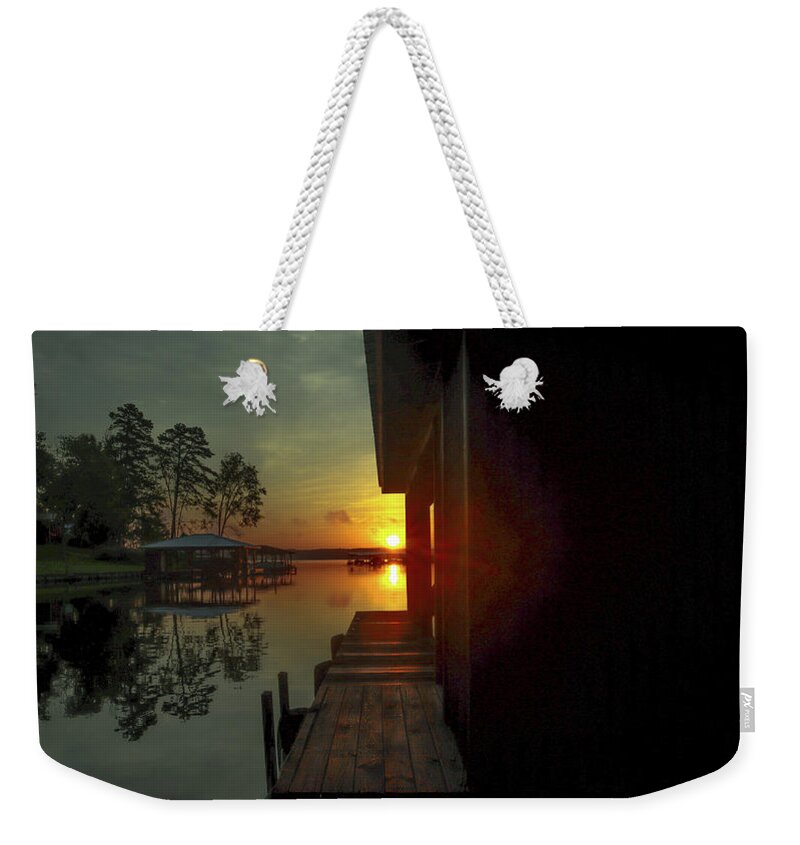 Lake Weekender Tote Bag featuring the photograph Down The Line Sunrise by Ed Williams