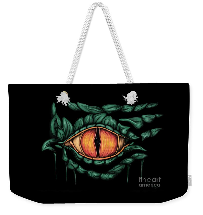 Dragon Weekender Tote Bag featuring the painting Dragon eye painting, fantasy dragon by Nadia CHEVREL