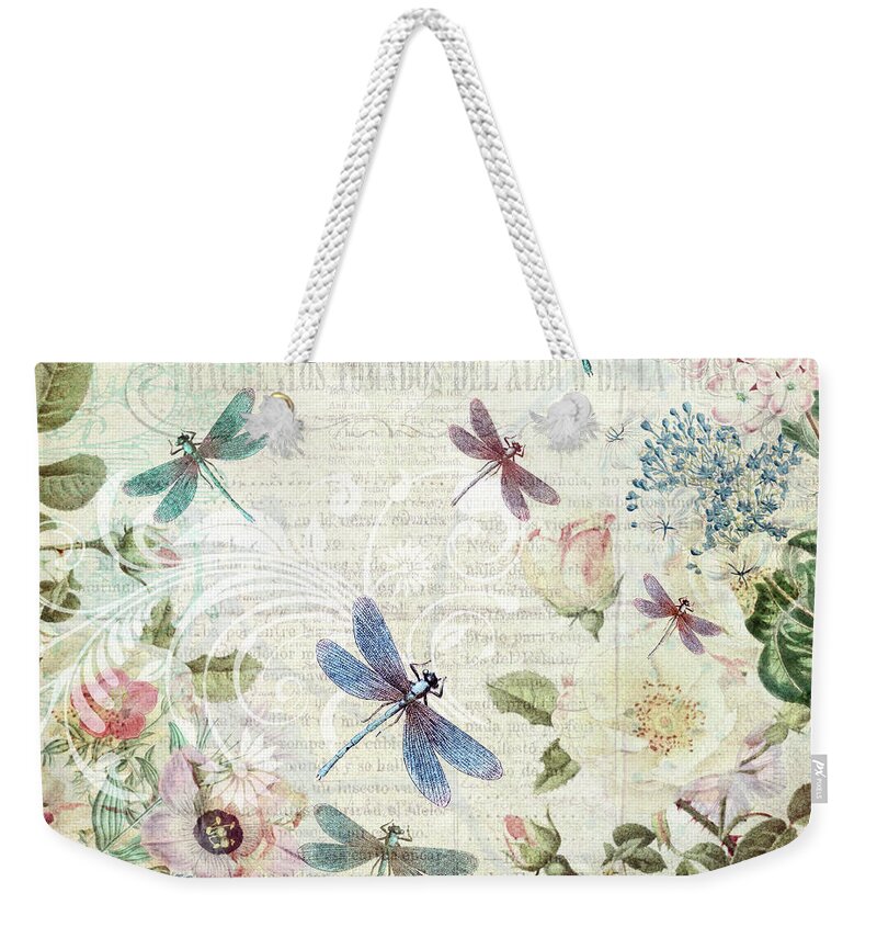 Dragonfly Weekender Tote Bag featuring the digital art Dragonfly Dreams on a Summer Day by Peggy Collins