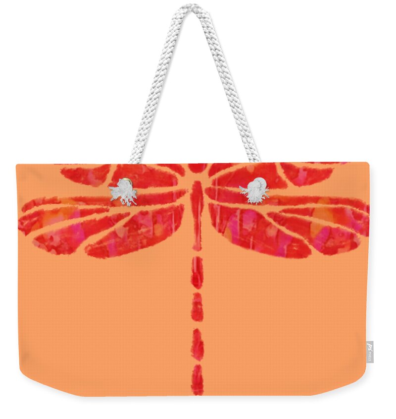 Dragonfly Weekender Tote Bag featuring the mixed media Dragonfly silhouette 4 by Eileen Backman