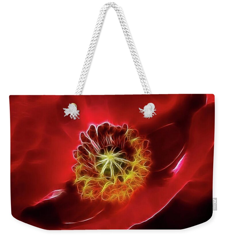 Red Weekender Tote Bag featuring the digital art Dragon's Rose by Rod Melotte