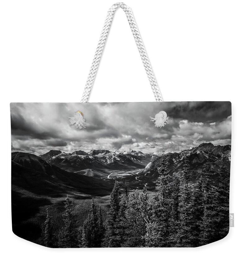 Bow Valley Weekender Tote Bag featuring the photograph Dramatic Black And White Bow Valley Canada by Dan Sproul