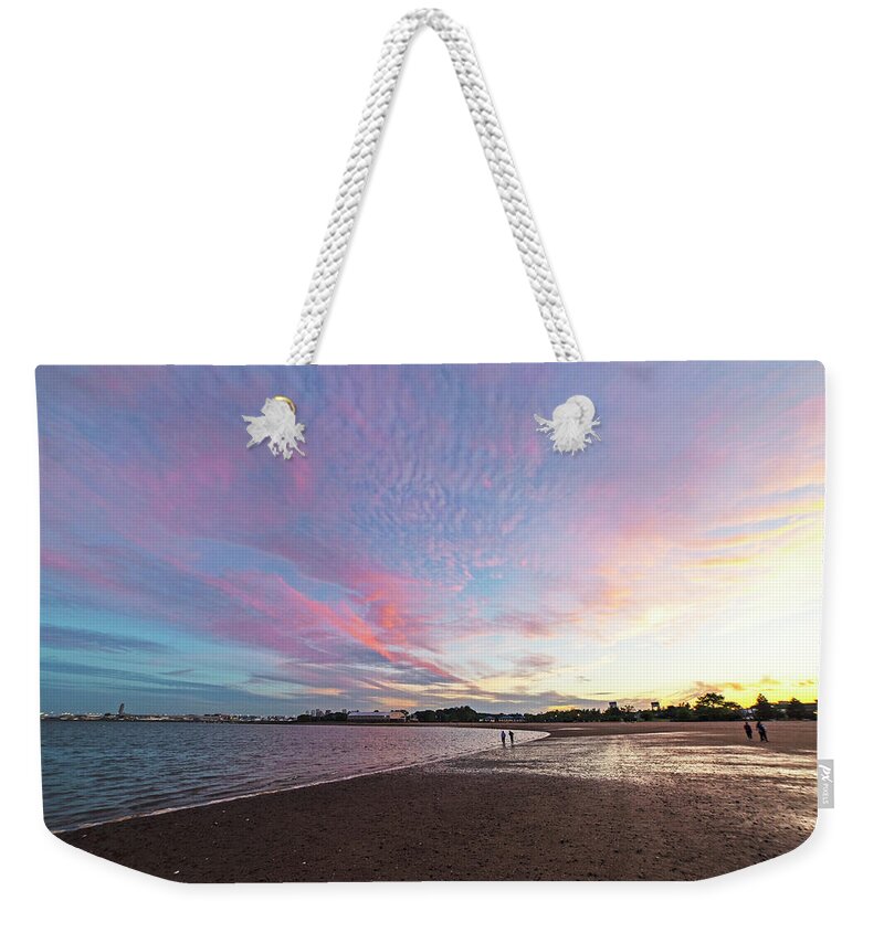 Boston Weekender Tote Bag featuring the photograph Dramatic Sunset over Constitution Beach in East Boston by Toby McGuire