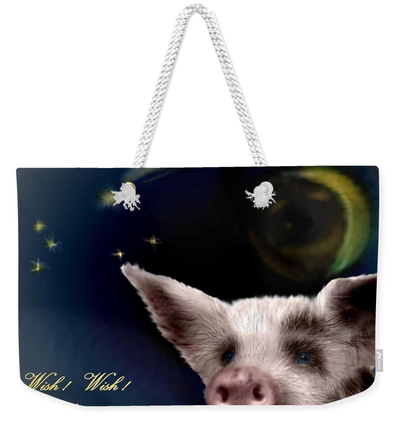 Pig Heavens Shooting Star Hope Positive Cute Pig Weekender Tote Bag featuring the mixed media Dream Pig by Pamela Calhoun