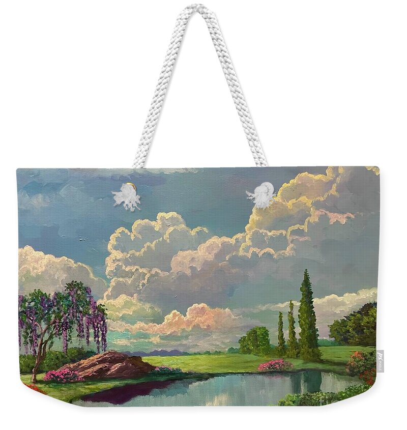 Heavenly Weekender Tote Bag featuring the painting Ethereal Light by Rand Burns