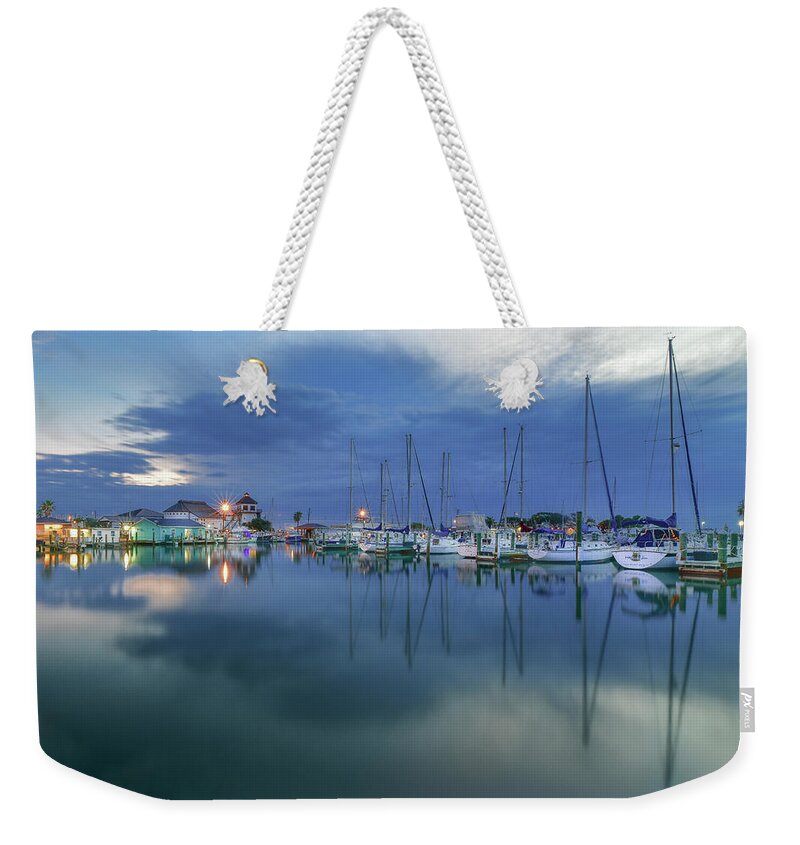 An Early Morning From The Rockport Harbor Marina (rockport Weekender Tote Bag featuring the photograph Dreamy Dawn by Christopher Rice