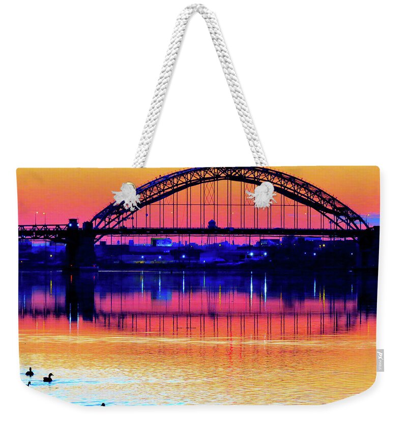 Bridge Weekender Tote Bag featuring the photograph Drenched in Sunset Colors by Linda Stern