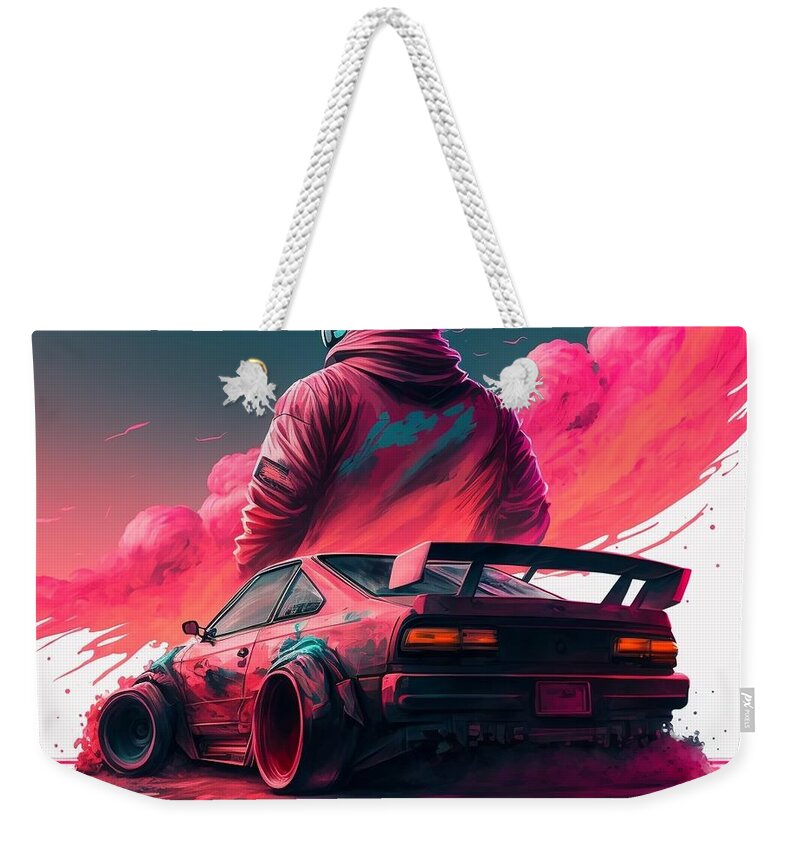 Drift Car Weekender Tote Bag featuring the digital art Drifting Through Disaster by Kamdon Simmons