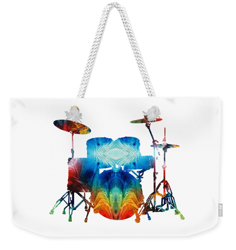 Drum Weekender Tote Bag featuring the painting Drum Set Art - Color Fusion Drums - By Sharon Cummings by Sharon Cummings