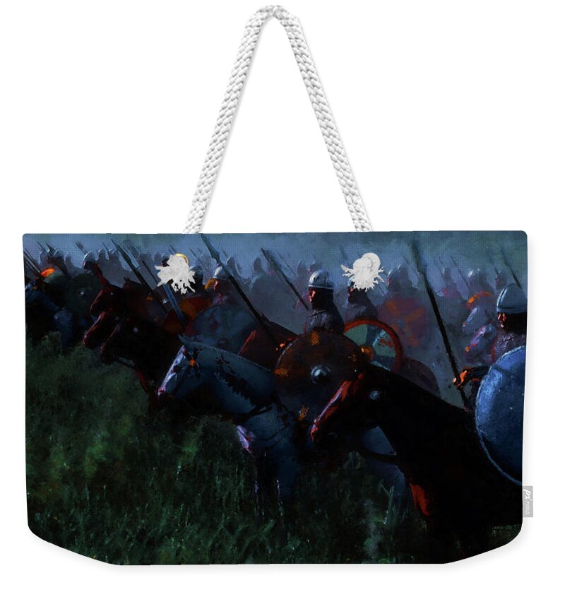 Medieval Weekender Tote Bag featuring the painting Drums of War, 02 by AM FineArtPrints