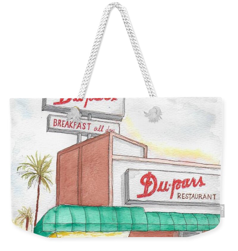 Du-pars Weekender Tote Bag featuring the painting Du-pars Restaurant in Studio City, California by Carlos G Groppa