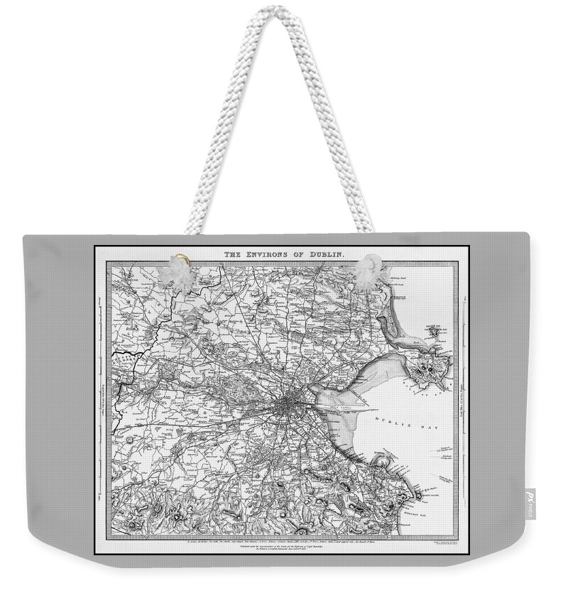 Ireland Weekender Tote Bag featuring the photograph Dublin Ireland Vintage Map 1837 Black and White by Carol Japp