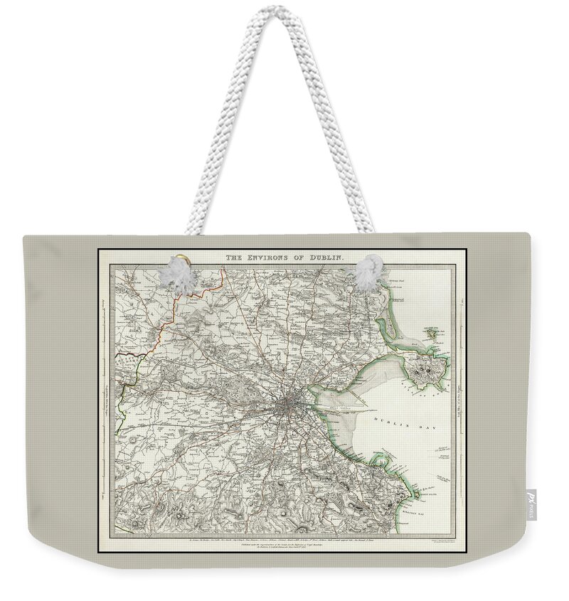 Ireland Weekender Tote Bag featuring the photograph Dublin Ireland Vintage Map 1837 by Carol Japp