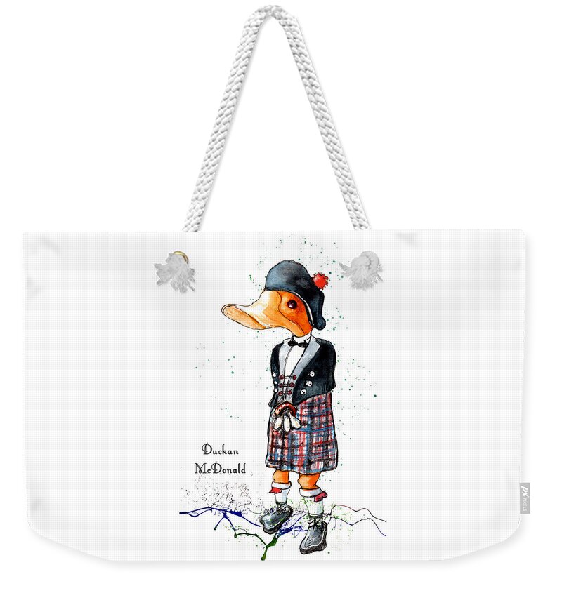 Duck Weekender Tote Bag featuring the painting Duckan McDonald by Miki De Goodaboom