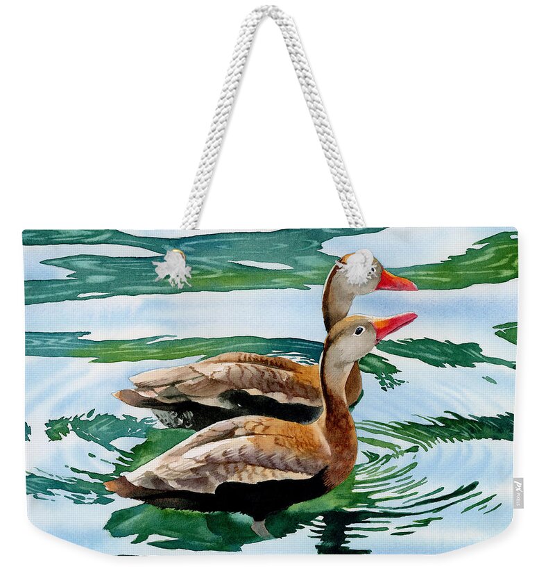 Esperoart Weekender Tote Bag featuring the painting Ducks by Espero Art