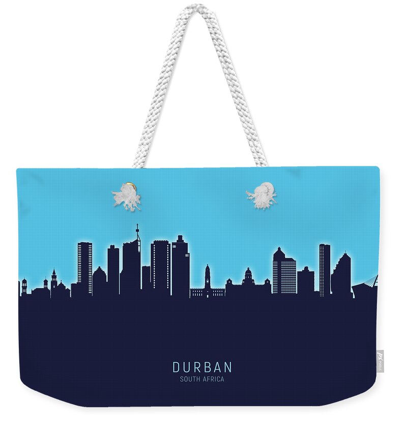 Durban Weekender Tote Bag featuring the digital art Durban South Africa Skyline #82 by Michael Tompsett