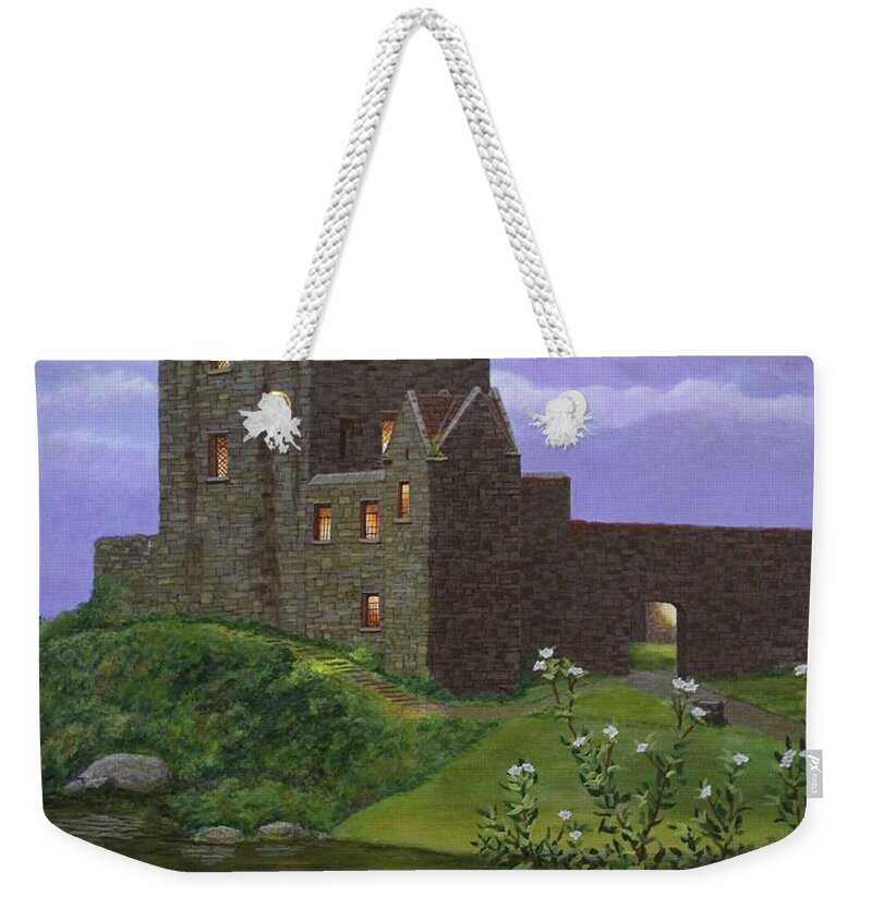 Kim Mcclinton Art Weekender Tote Bag featuring the painting Dusk at Dunguaire Castle by Kim McClinton