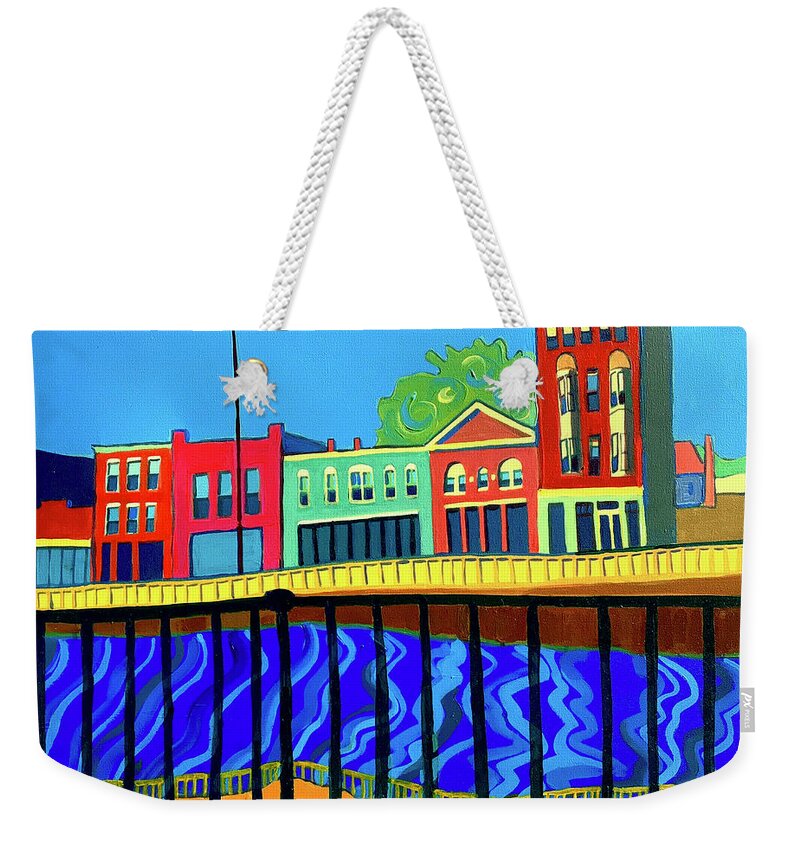 Cityscape Weekender Tote Bag featuring the painting Dutton Street by Debra Bretton Robinson