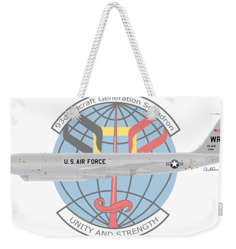 Northrop Grumman E-8c Weekender Tote Bag featuring the digital art E-8C JSTARS 93dAGS by Arthur Eggers