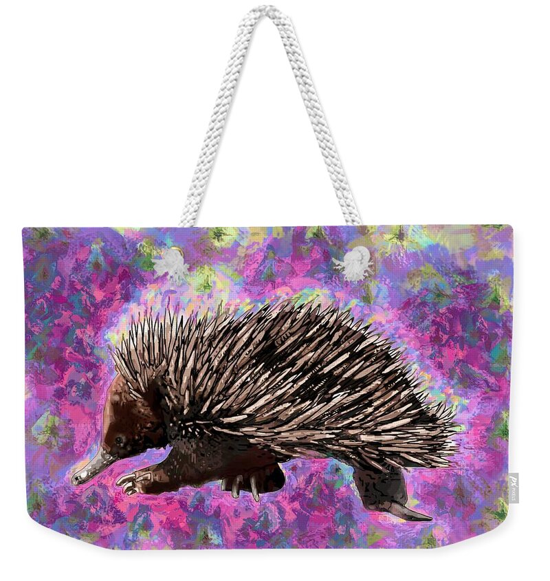 Portrait Weekender Tote Bag featuring the drawing E is for Echidna by Joan Stratton