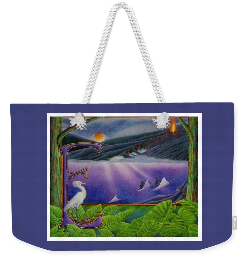 Kim Mcclinton Weekender Tote Bag featuring the drawing E is for Egret by Kim McClinton