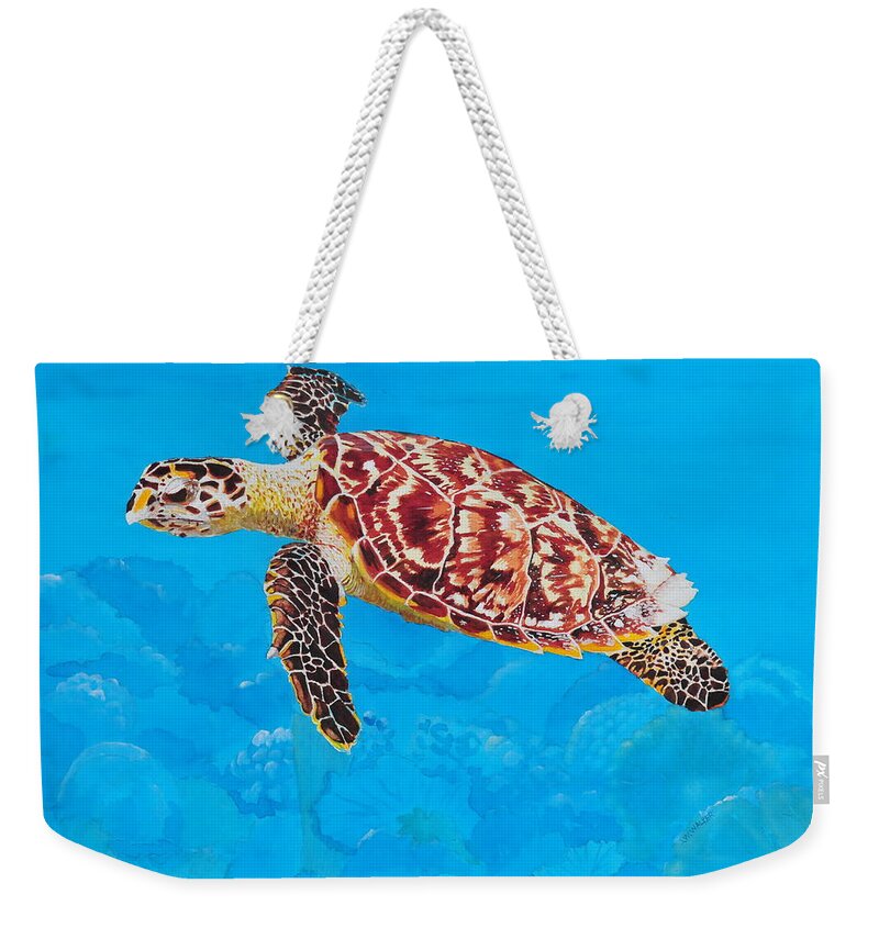 Turtle Weekender Tote Bag featuring the painting Ea Hawksbill Turtle by John W Walker