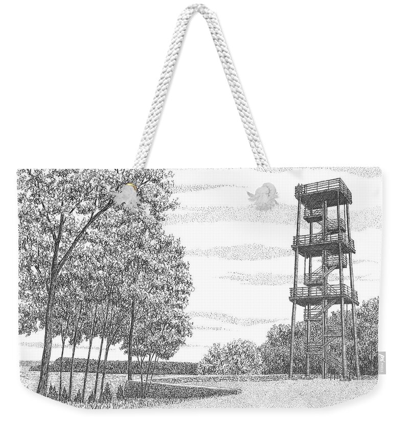 Eagle Tower Weekender Tote Bag featuring the drawing Eagle Tower by David T Wilkinson