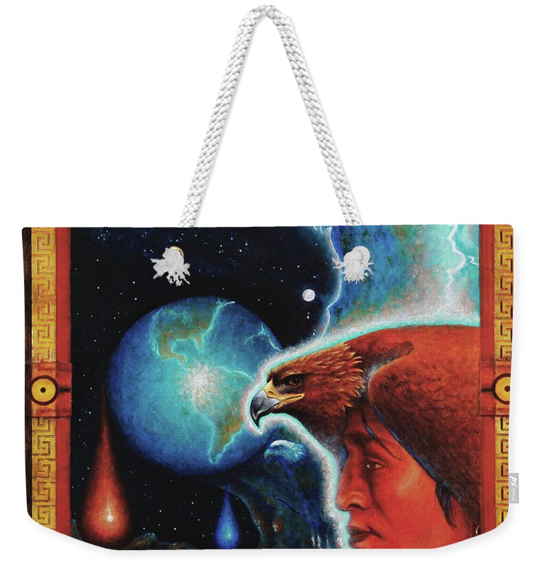 Native American Weekender Tote Bag featuring the painting Eagle's Roost by Kevin Chasing Wolf Hutchins