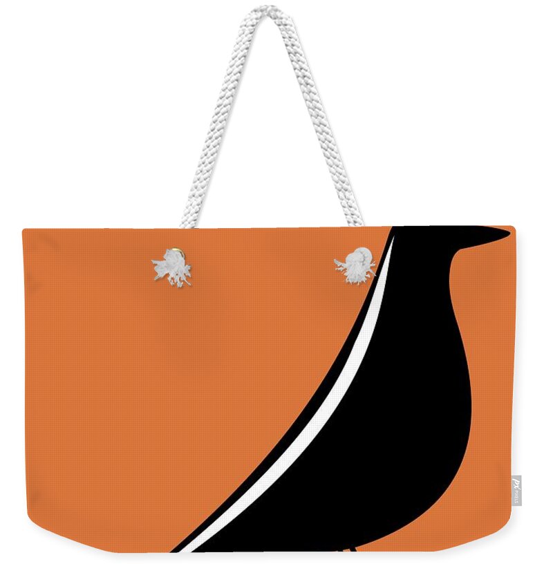 Mid Century Modern Weekender Tote Bag featuring the digital art Eames House Bird on Orange by Donna Mibus