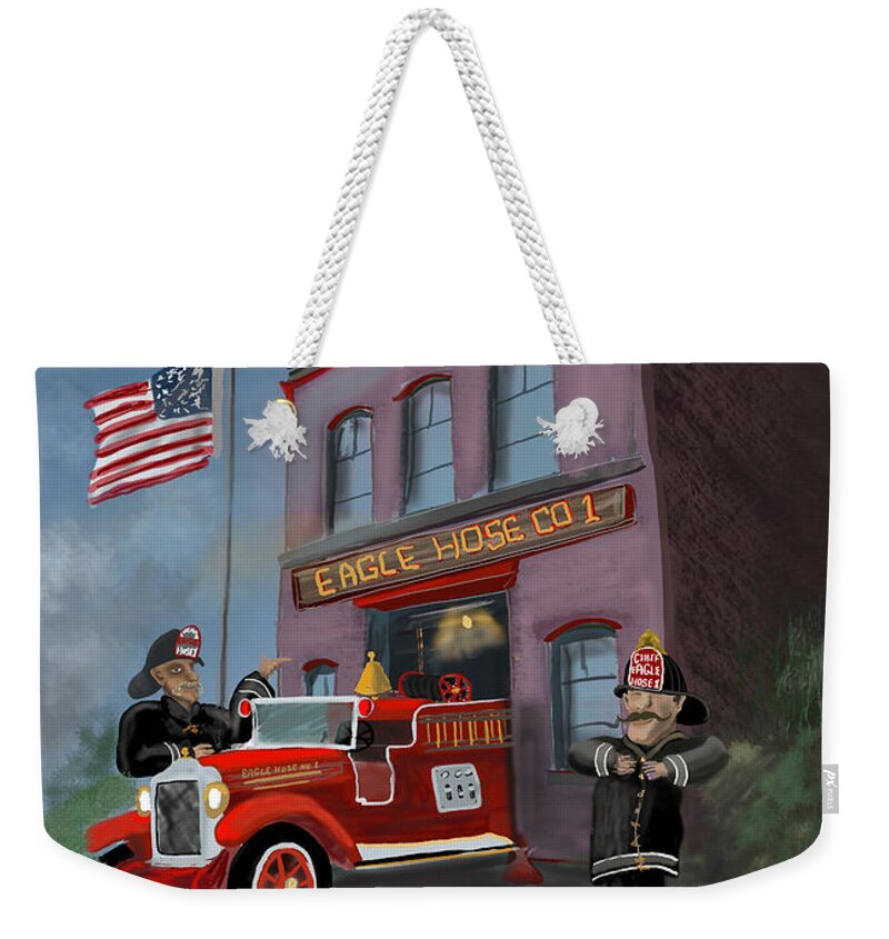 Firehouse Weekender Tote Bag featuring the drawing Early Fire Station by Doug Gist