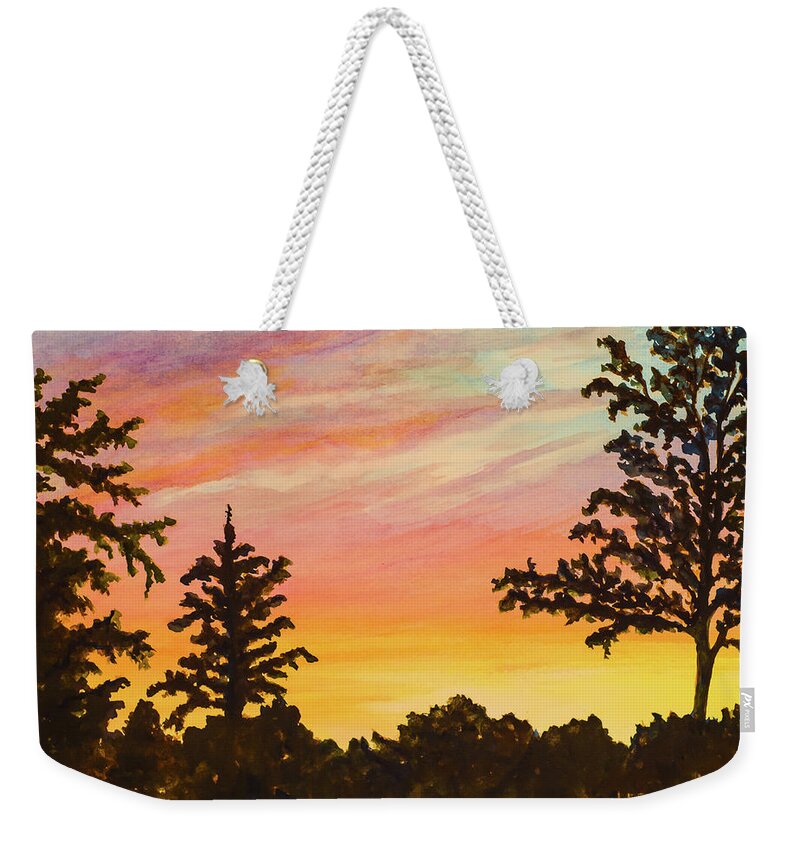 Landscape Weekender Tote Bag featuring the painting Early June Sunset by Lee Beuther